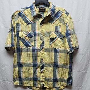 Vintage Rustler Blue and Yellow Plaid Casual Shirt